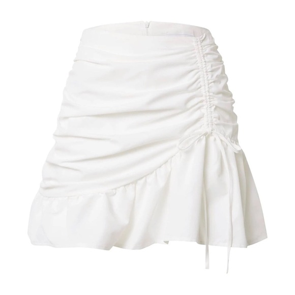 Missguided White Poplin Side Ruched Mini Skirt Flounce Ruffle Hem Size 14 XL - Picture 8 of 10